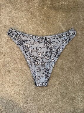 Light Grey White Floral Print Bikini Bottoms